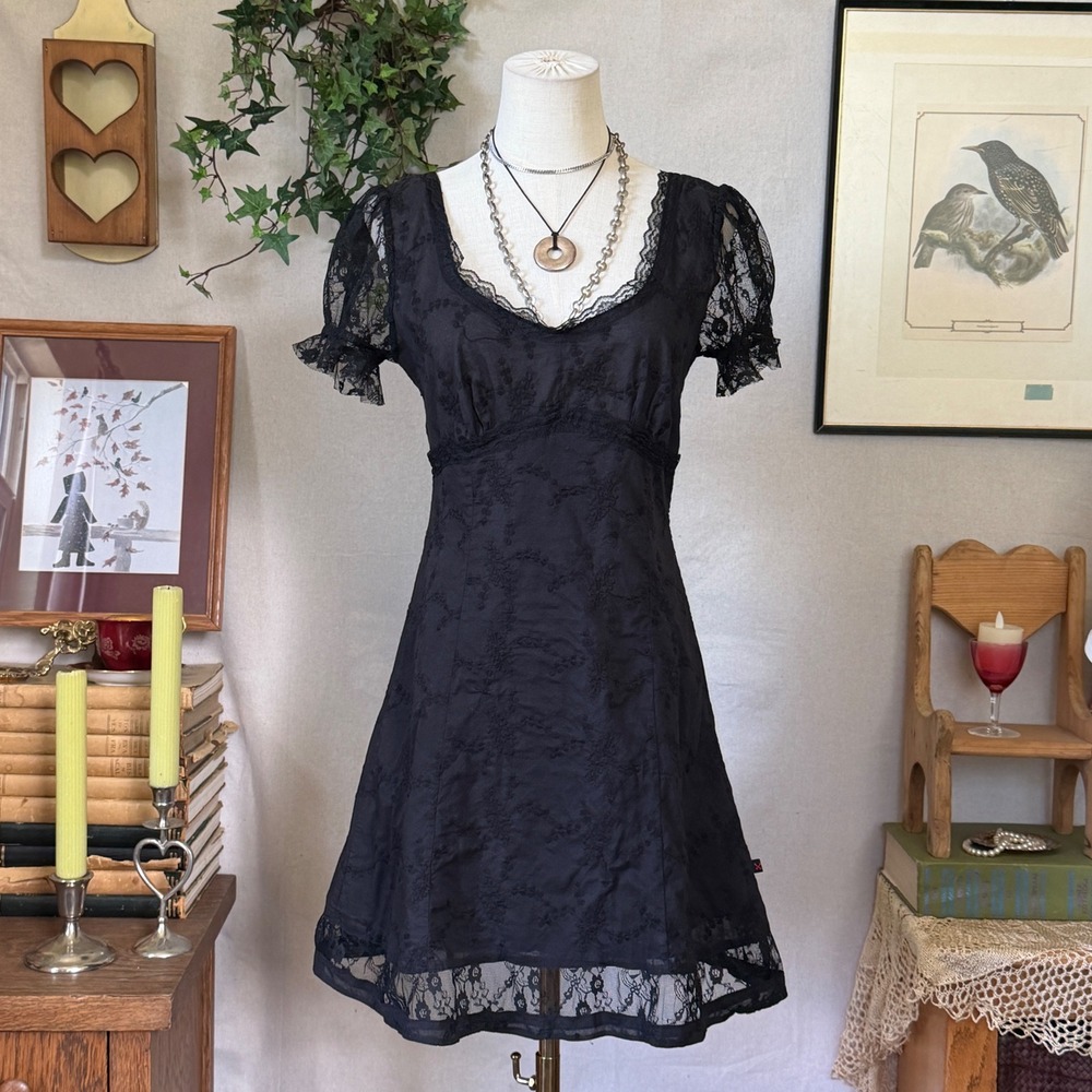 Black Lace Trim Royal Bones Daang Goodman Goth Girly Grunge Y2K Dress L Punk